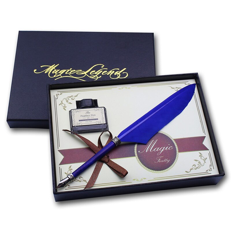 Mini Antique Europe Style Feather Pen Set Quill Calligraphy Writing Pen: Blue