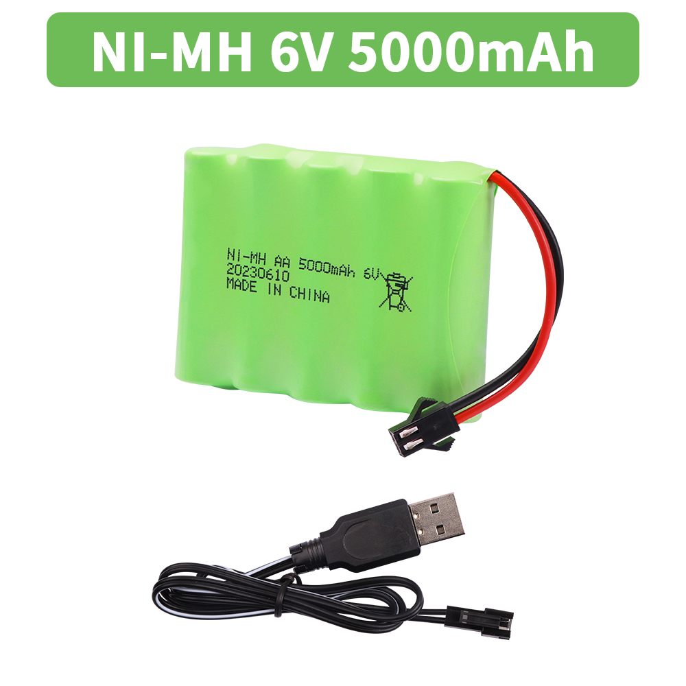 6V 5000mAh NiMH-Akku mit USB-Ladegerät für Rc-Spielzeug, Autos, Tankwagen, Roboter, Waffen, Boote, AA Ni-MH, 6V-Akku