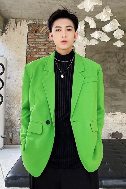 Blazer vert pour homme, veste de costume décontractée, ample, de bureau, à la , de la société coréenne, printemps 2022