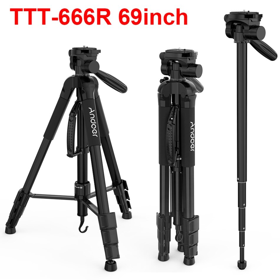 Andoer 2 Choice 57.5inch Travel Lightweight Camera Tripod for Video Shooting DSLR SLR Camcorder with Carry Bag Phone Clamp: Golden