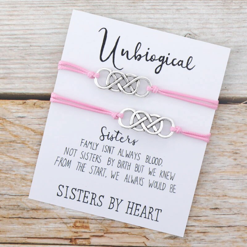 Unbiological Sister Bracelet Set Best Friend Matching Infinity Friendship Bracelet Soul Sister Friend BFF Bracelet Jewelry: Pink