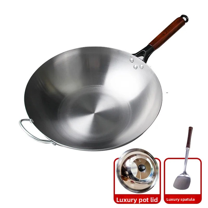 Traditionele wok met platte bodem, ongecoat en ingebrand, geschikt voor thuisgebruik, elektrische keramische kookplaat, antiaanbaklaag.: Blauw / < 15cm