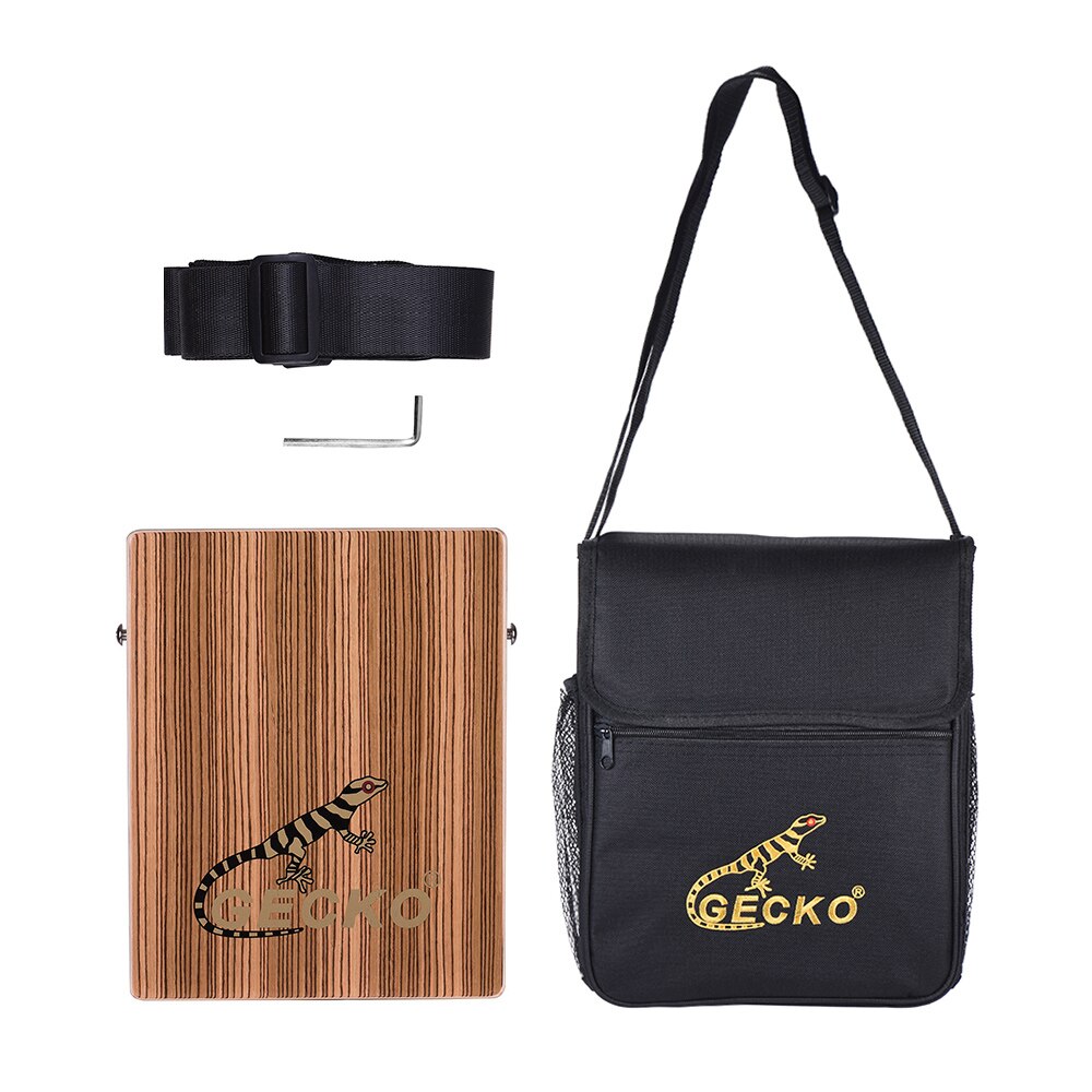 Cajon Portable GECKO Avec Sac - 3 Sons (bongo Haut/bas, Caisse Claire), Bois Naturel