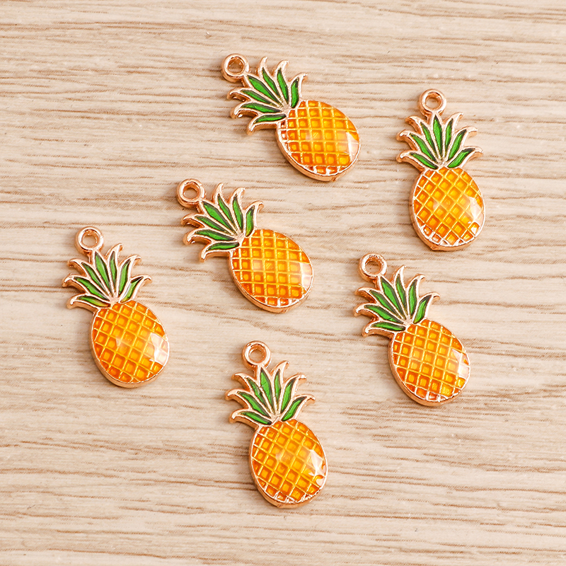 10 pçs/lote Esmalte Encantos para Brincos Pingentes Colares Fruta Morango Abacaxi Banana Laranja Encantos Artesanais Fazer Jóias: Zinco preto chapeado
