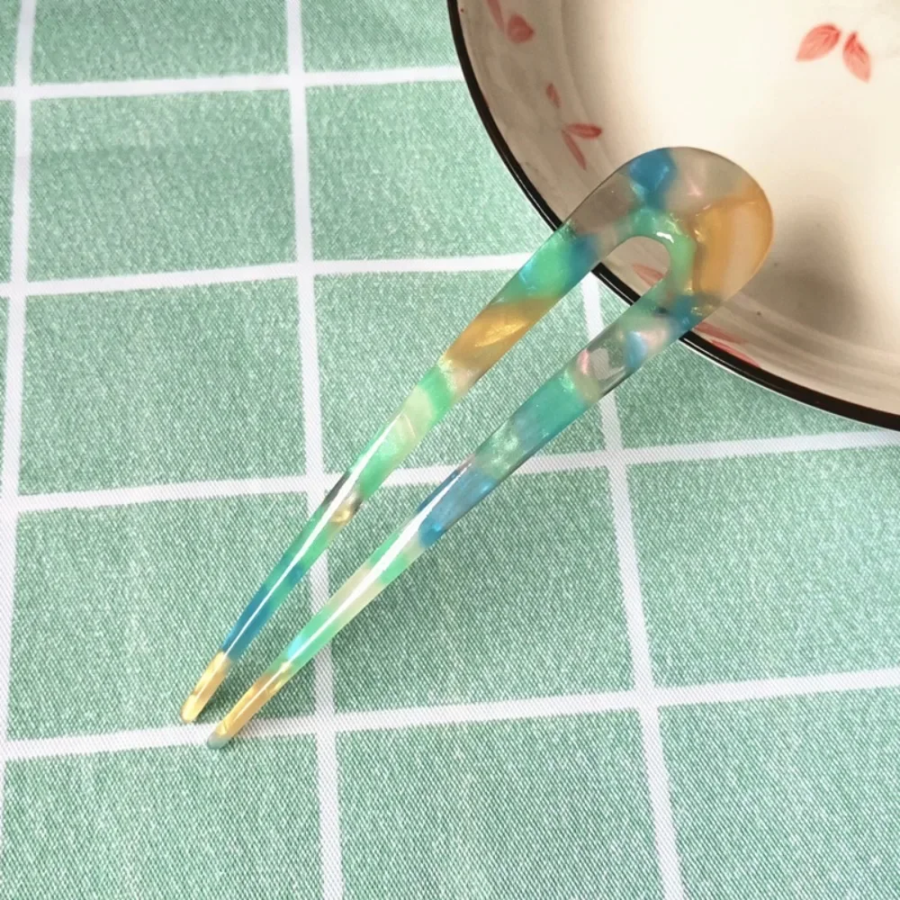 Horquilla para el pelo en forma de U, palitos para el pelo de geométrico a la de acetato, horquilla de carey, accesorios para la cabeza para mujeres y niñas