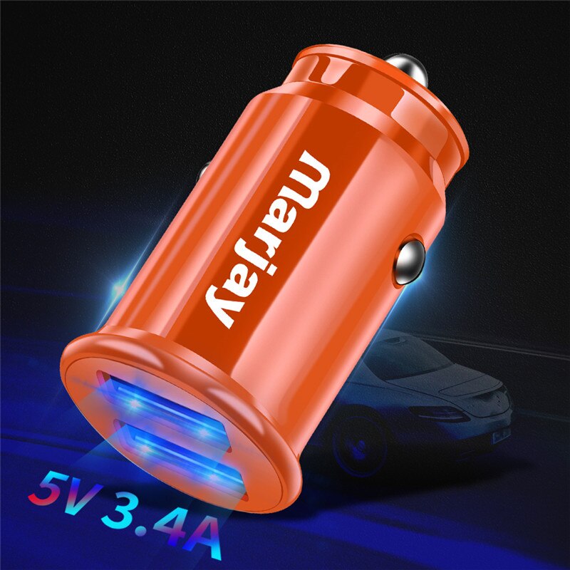 Marjay Rode USB Car Charger Voor iPhone X Xiaomi Redmi Note 7 Samsung S10 Tablet Dual 3.4A Snelle Lader Auto -Charger Adapter In Auto: Orange