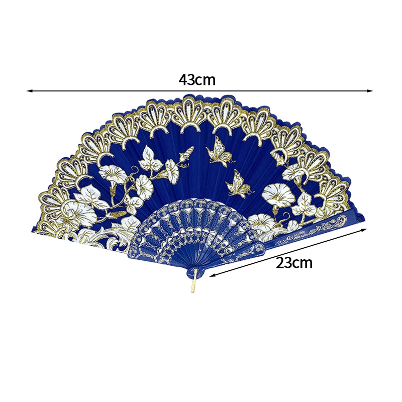 Éventail pliant imprimé de fleurs, éventails à main pour peinture et dessin, éventail décoratif de danse de Style chinois, décoration de maison pour fête de mariage: royal blue