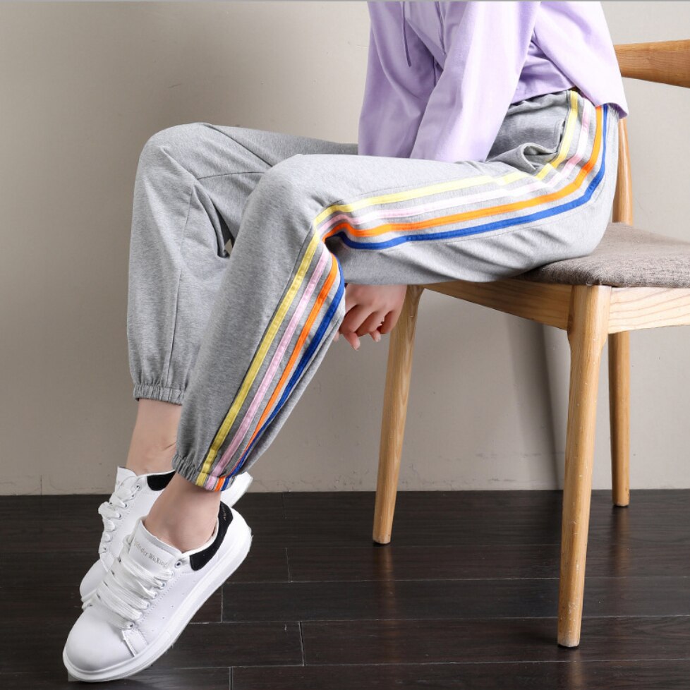 Katoen Joggingbroek Vrouwen Rainbow Side Strepen Joggers Vrouwen Sport Broek Jogging Sport Running Joggings Leisure Broek X2059