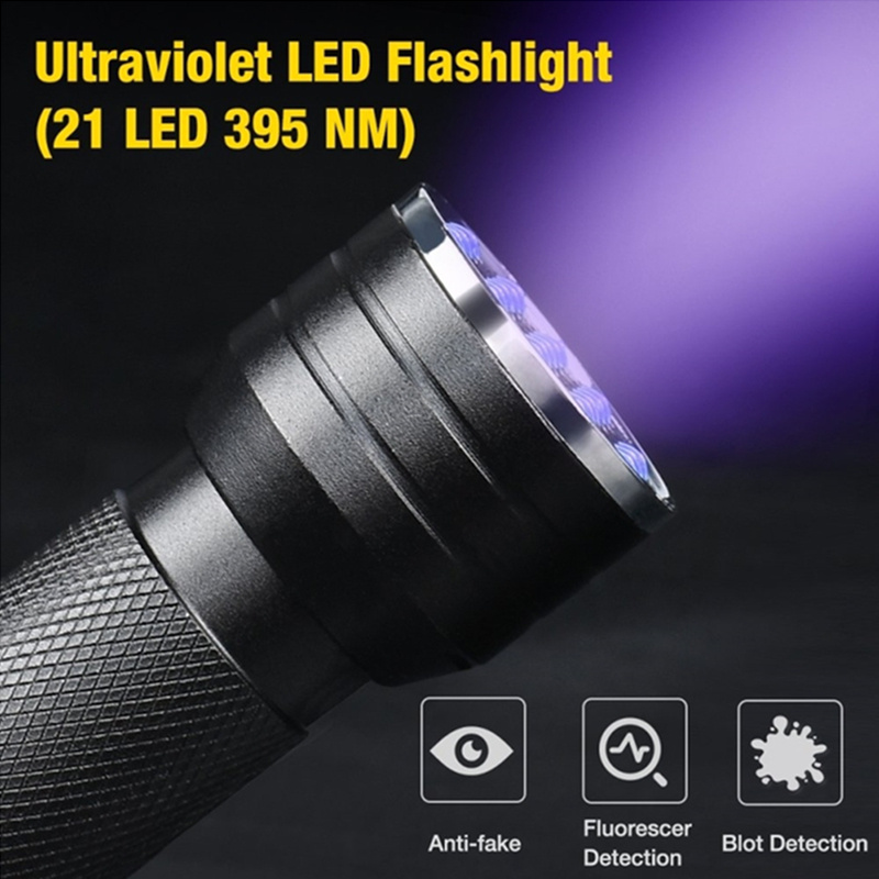 Linterna ultravioleta UV de 21 LED, luz negra de 395NM, Mini linterna de Flash para manchas de orina de mascotas, linternas portátiles de luz negra