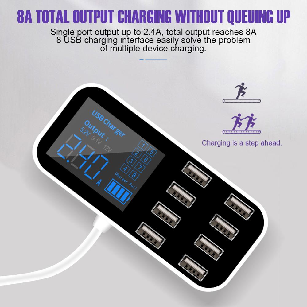 Universal Multi-Port USB Charger for Car 8-Port Car Lighter Charging Station Hub with LCD Display Ultra-thin USB Car Charger