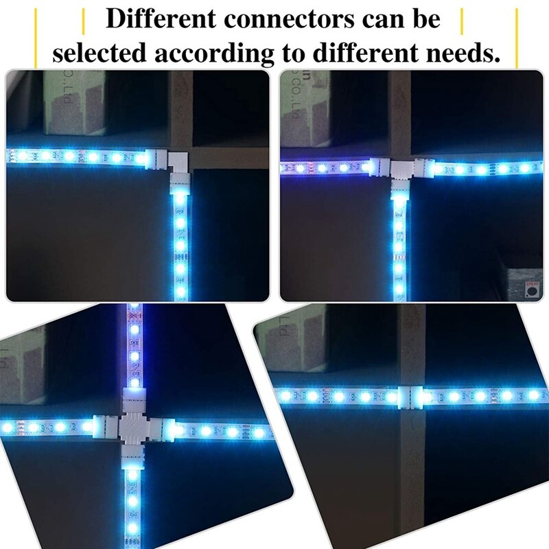 YO-LED Strip Lights Connectors 4-Pin RGB Strip Lights Connectors T-Shape Solderless LED Connectors For 5050 RGB Strip Light