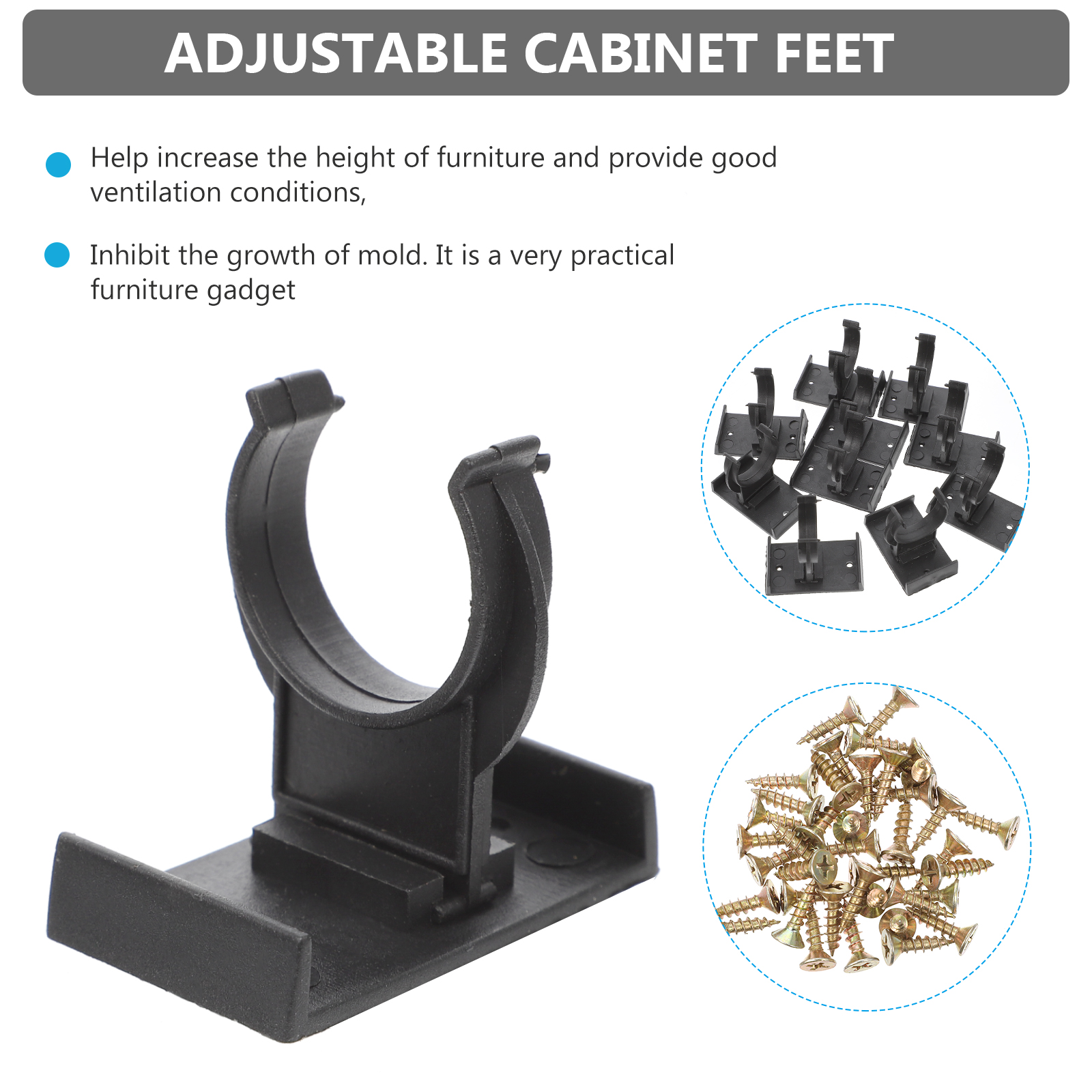10 Sets Black Plastic Adjustable Cabinet Feet With Durable Furniture Legs Stable Brackets For Clips Shelf Supports Hardware