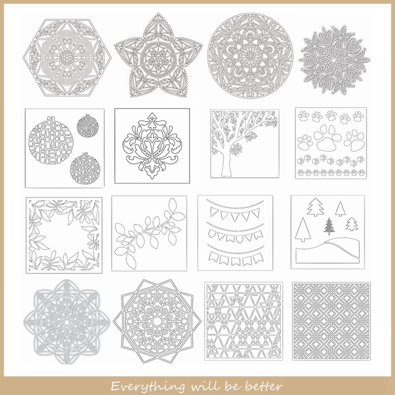 Square Flower Leaves Layered Mix Pattern Plastic Stencil Background Drawing Sheet DIY Scrapbook Card Album Make Crafts