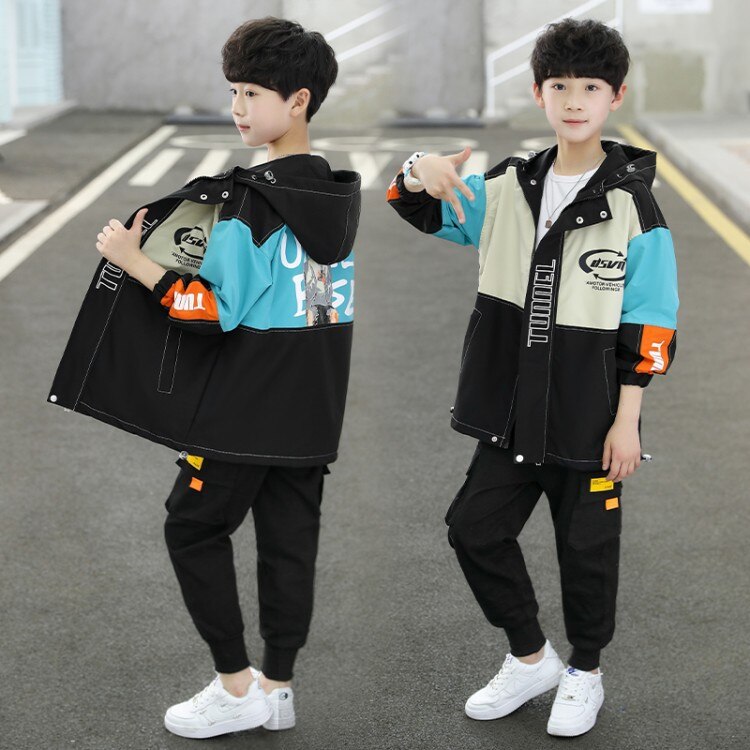 Boys Spring Jacket Children Long Sleeve Hooded Active Windbreaker Teenage Clothes Big Boys Sport Coat Boys Outwear