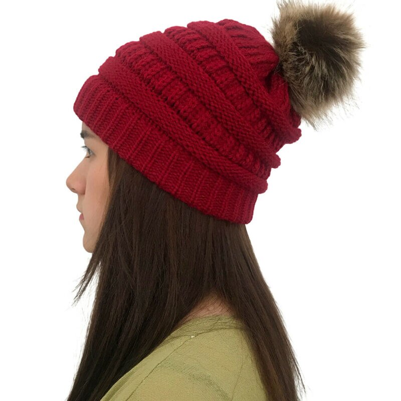Casual mössor bubbelstickad unisex dam baggy beanie pom hatt dam vinter varm virkad stickad skidmössa hästsvans vanlig