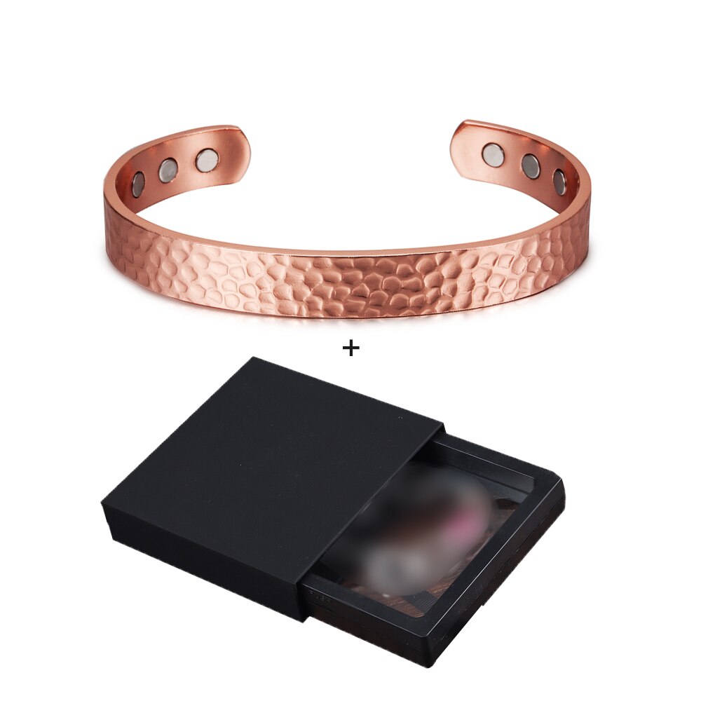 Vinterly-Pulseras y brazaletes magnéticos de cobre para hombres y mujeres, brazalete ajustable, Dijes, Pulsera de energía para la salud, artritis: CB004S box