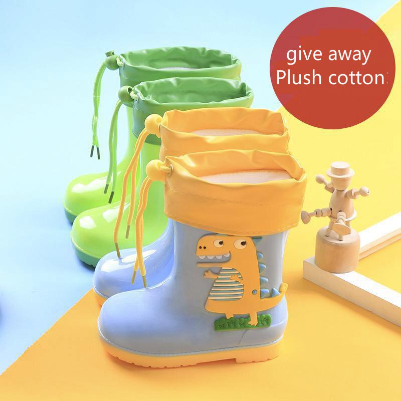Rain Boots Kids Winter Girl Cute 3d Dinosaur Children's Boys Boots Plush Warm Ankle Pvc Waterproof Baby Water Shoes Rainboots