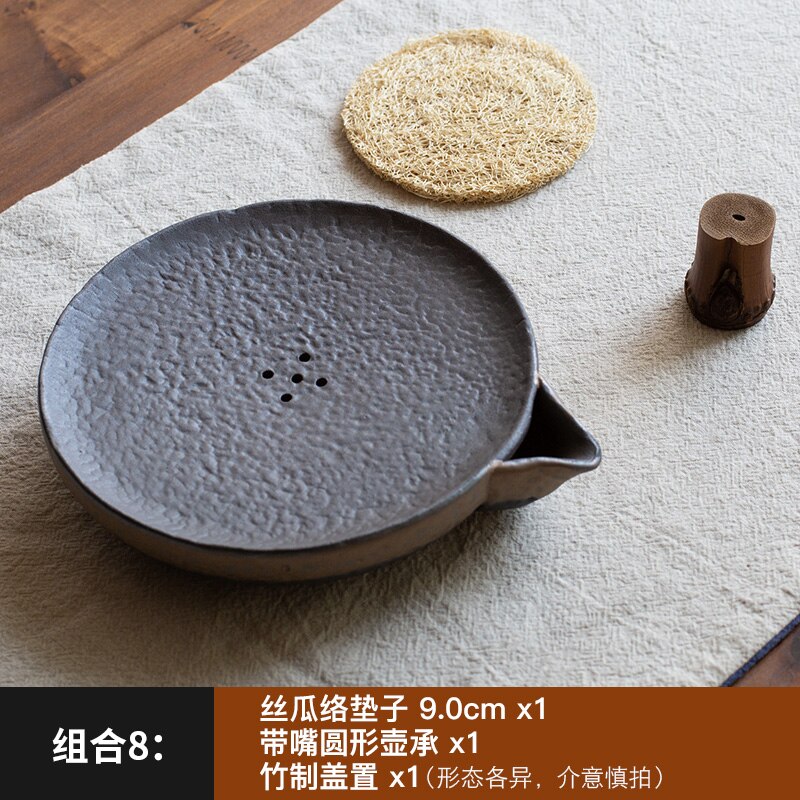 Japanse Absorberende Loofah Spons Pot Coaster Paars Zand Pot Kung Fu Theeceremonie Thee Set Accessoires Rotan Pot Dienblad Thee mat: set 8