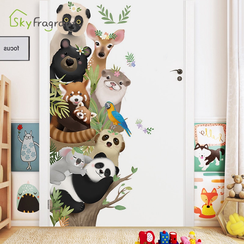 Pegatinas de pared de animales bonitos, pegatina de puerta, decoración de esquina, autoadhesiva, decoración del hogar, habitación de niños, decoración de dormitorio de bebé