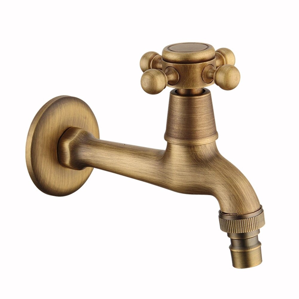 Wall Mount Bibcock Brass Retro Tap Decorative Outdoor Garden Taps Washing Machine Mop Luxury Antique WC Faucet: Long Wash Machine