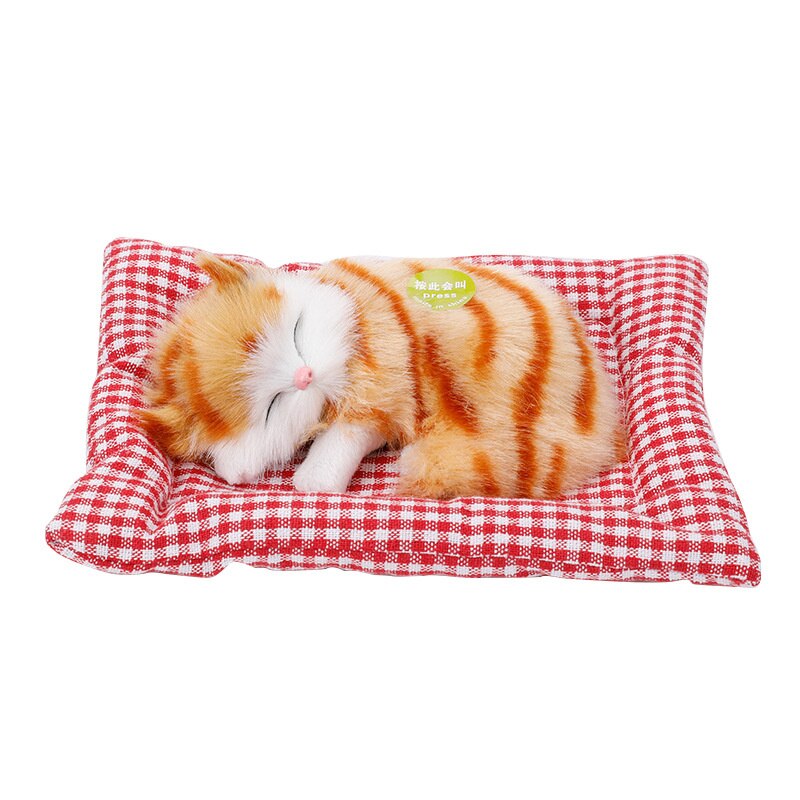 Niedliches plüschtier mit schlafkatzenfunktion und geräuschsimulation, tiermodell, schlafende katze, spielzeug, autodekoration, ornamente, puppenbastelarbeiten: Orange