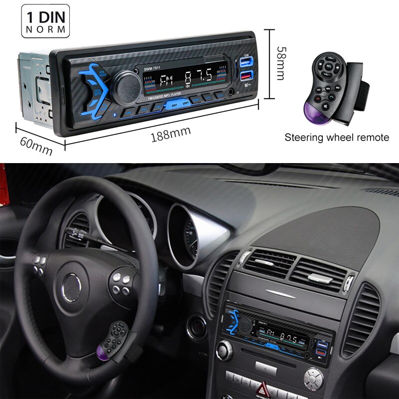 Auto Radio 1 Din Bluetooth Car Stereo Receiver Fm MP3 Speler Handsfree A2DP Tf Usb Opladen Stuurwiel Afstandsbediening Hoofd unit 7811