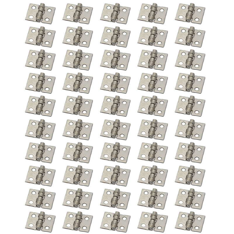 50 Stuks Messing Vergulde Mini Scharnier Kleine Decoratieve Sieraden Houten Doos Kast Deur Scharnieren Met Nagels Poppenhuis Meubels: Zilver
