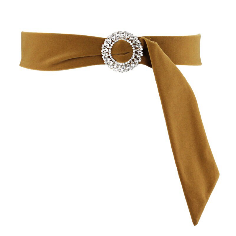 Cinturón largo de terciopelo dorado para mujer, cinta de diamante decorativa, cinturón de cintura para mujer, abrigo de vestido, corsé ancho Rojo Negro para mujer, cinturón: brown