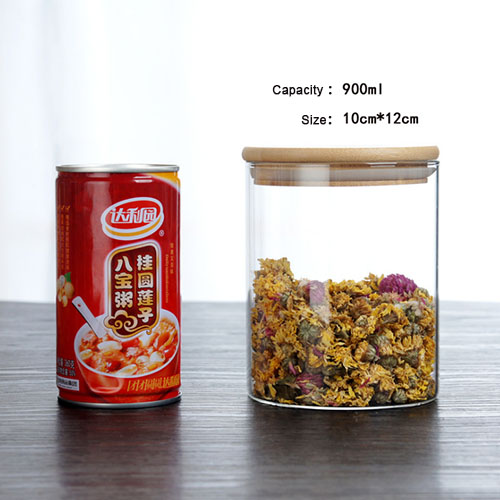 Multi-specifikation glas opbevaring flasker krukker med bambus låg te kaffebønner slik krukke glas boks beholder køkken kan: 900ml 10 x 12cm