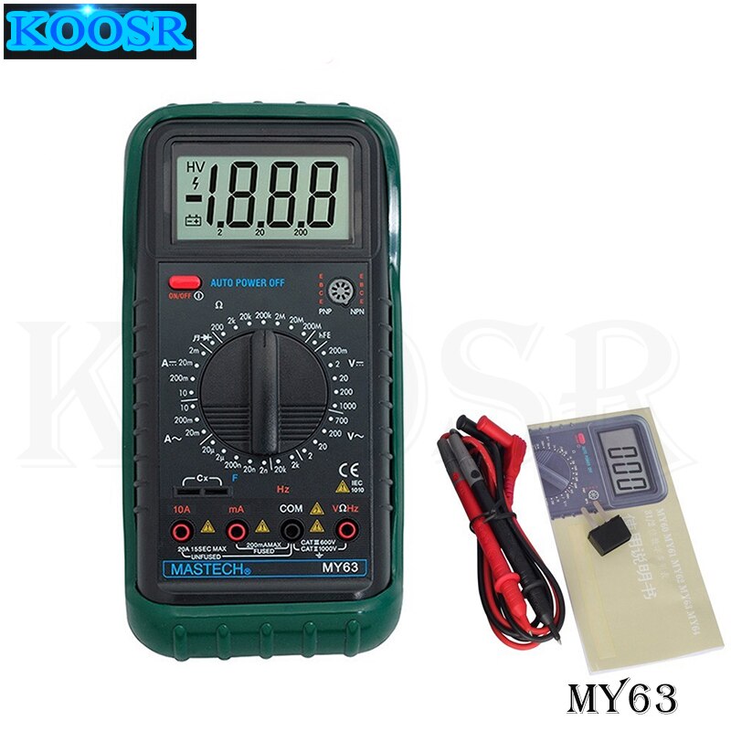 MASTECH – multimètre numérique MY63, 2000 points, DMM, avec capacité de température et testeur hFE, ampèremètre, megohmmètre
