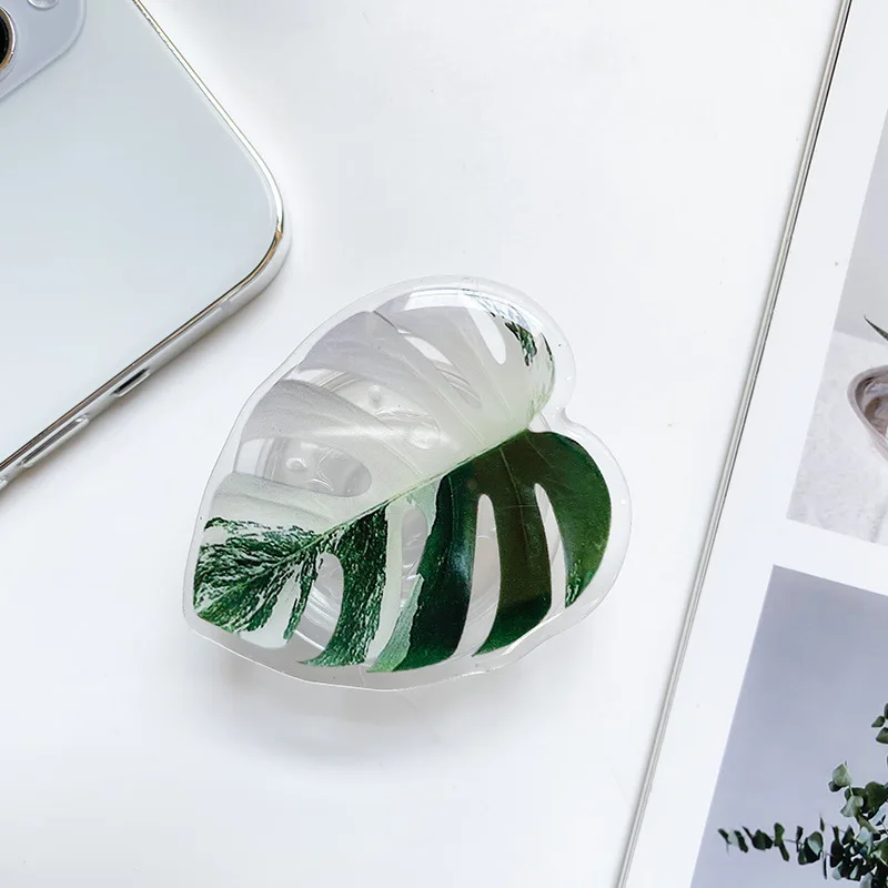 Simulation Leaves Phone Expanding Stand And Grip On Desk CellPhone Holder Finger Ring Support Foldable Phone Holder Plant: Default Title