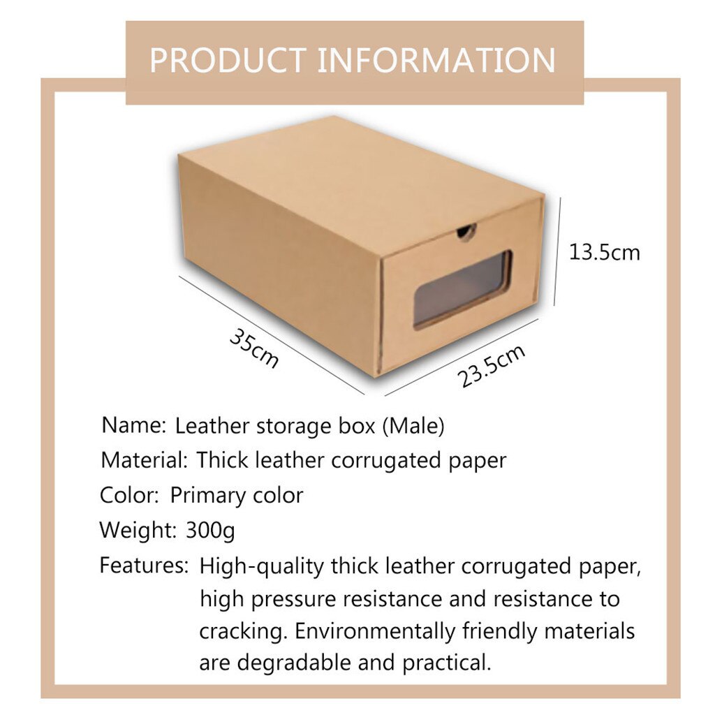 IN STOCK ! Kraft paper drawer shoe Box Bag Thickened Kraft Cardboard Box Transparent Drawer Shoebox Receptacle Box: C