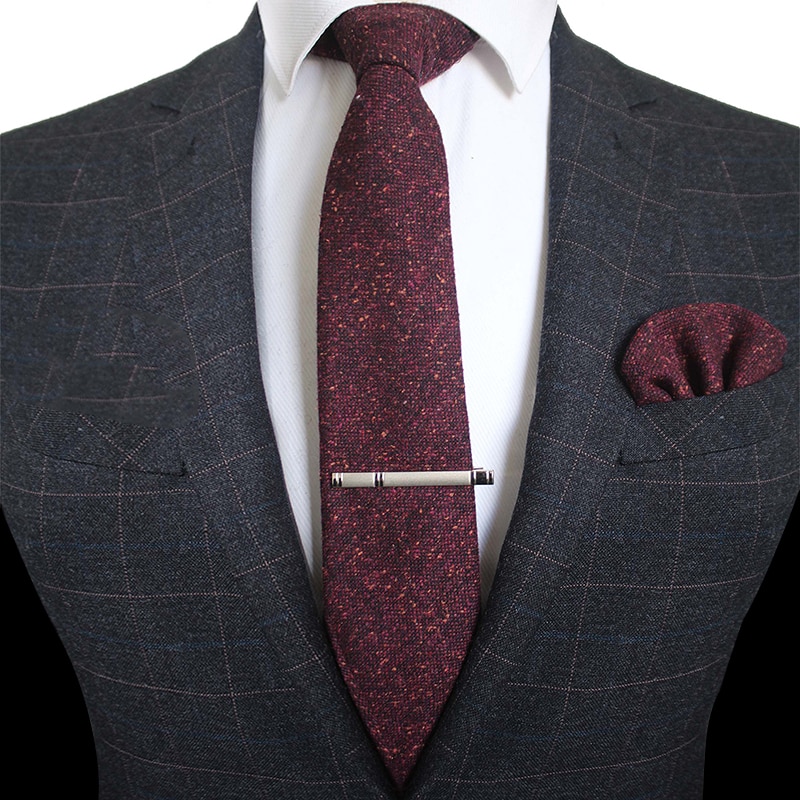 KAMBERFT Effen Kleur Kasjmier Wol Stropdas en Pocket Vierkante Tie Clip Sets voor Mannen 8cm Rood Bruin Groen Grijs voor Mannen Huwelijksstropdas