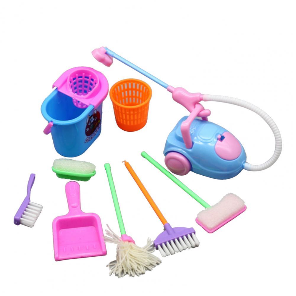 9 Stks/set Poppenhuis Speelgoed Educatief Mini Pretend Play Mop Bezem Speelgoed Cute Kids Schoonmaken Meubilair Gereedschap Kit Huis Schoon Kids speelgoed