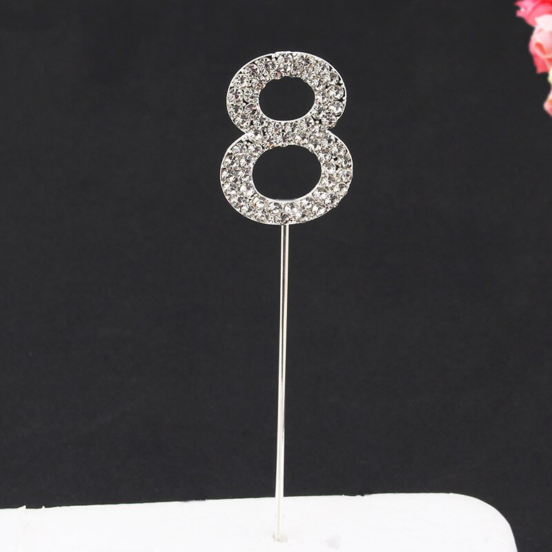 Glitter Alloy Rhinestone Number Cake Toppers Baby Shower Birthday Decoration Wedding Gold Silver Digital Cakes Dessert Decor: Sliver-8