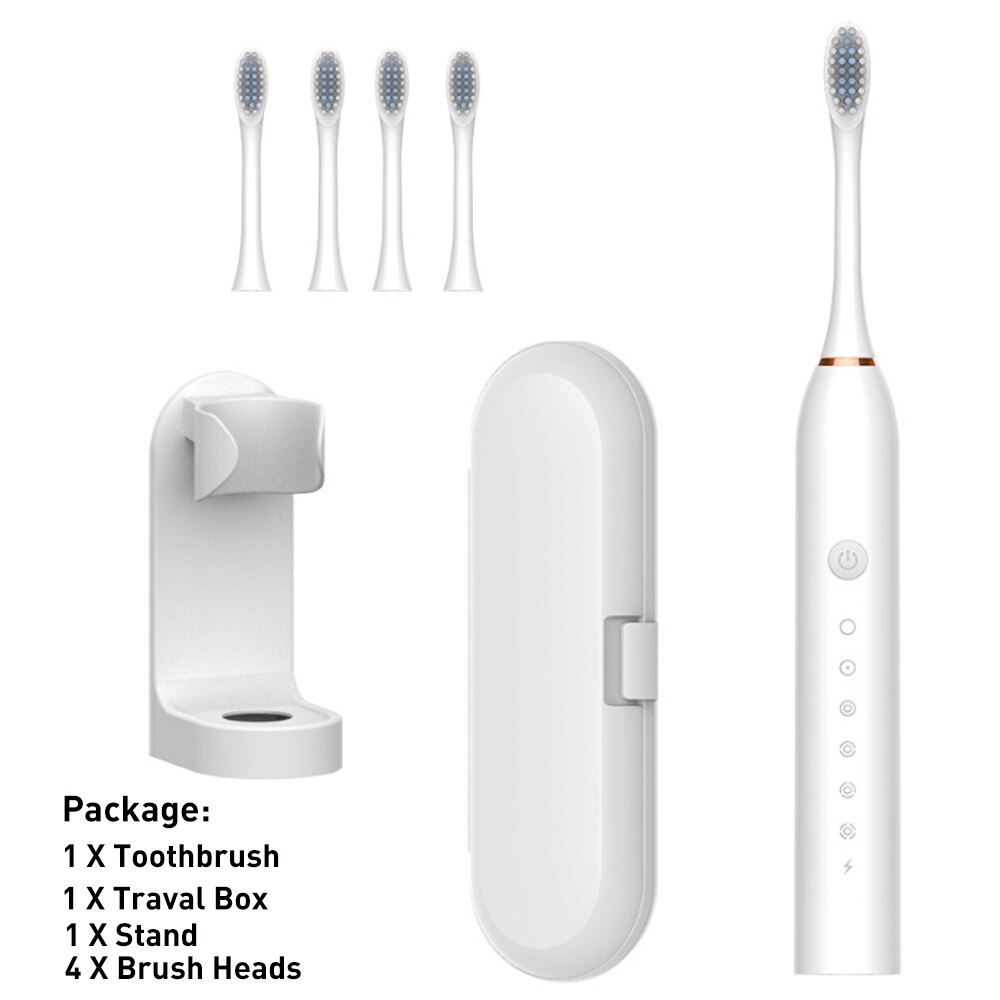 Rechargeable Sonic Electric Toothbrush Adult Timer Brush 42000 time/min Ultrasonic Washable Electronic Whitening Teeth Brush: White A Sets