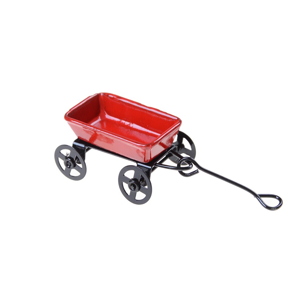 1:12 Mini Leuke Poppenhuis Miniatuur Metalen Rode Kleine Trekken Winkelwagen Tuinmeubelen Accessorie Home Decor