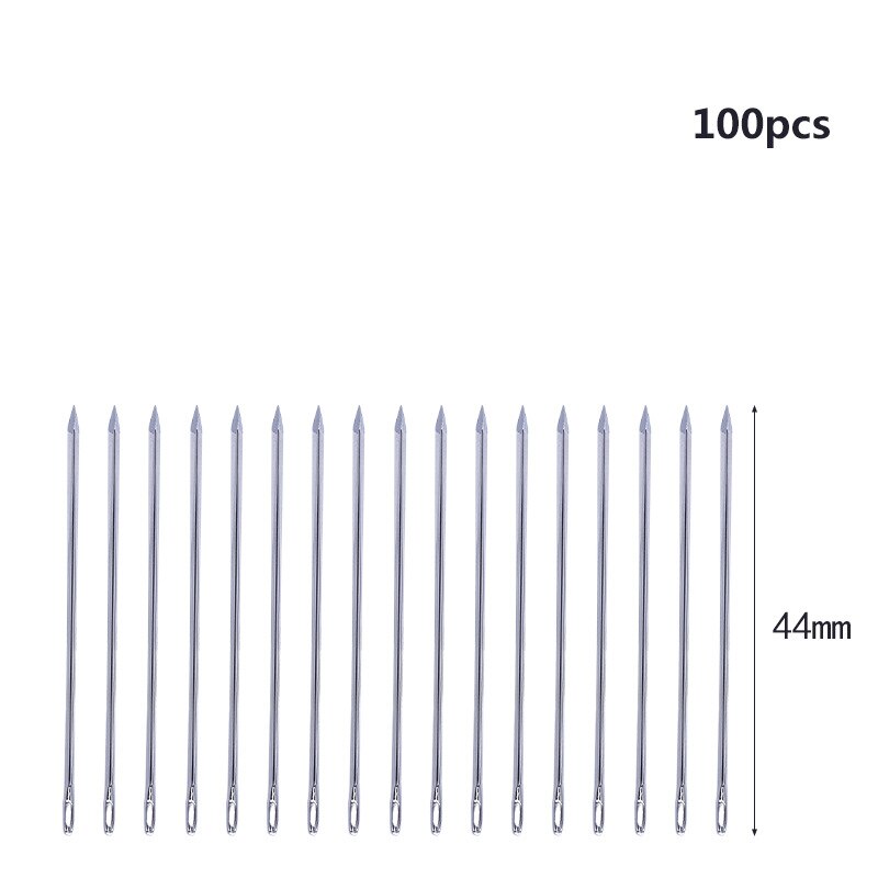 Agujas de coser de cuero hechas a mano, 4 tamaños, 44/52/58/70mm, agujas de acero inoxidable para bolsa de cuero de punto de cruz, 100 Uds.: 44mm