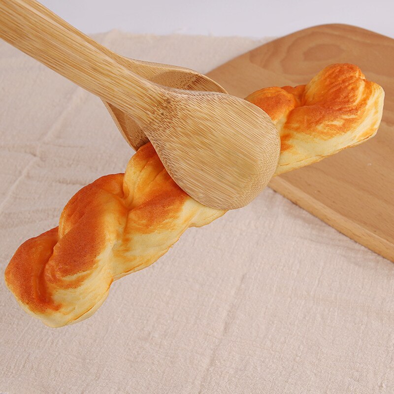 Wooden Salad Cake Snack Clip Bamboo Food Toaster Tongs Silicone Handle Bread BBQ Tongs Kitchen Tools Clamp Cooking Utensils