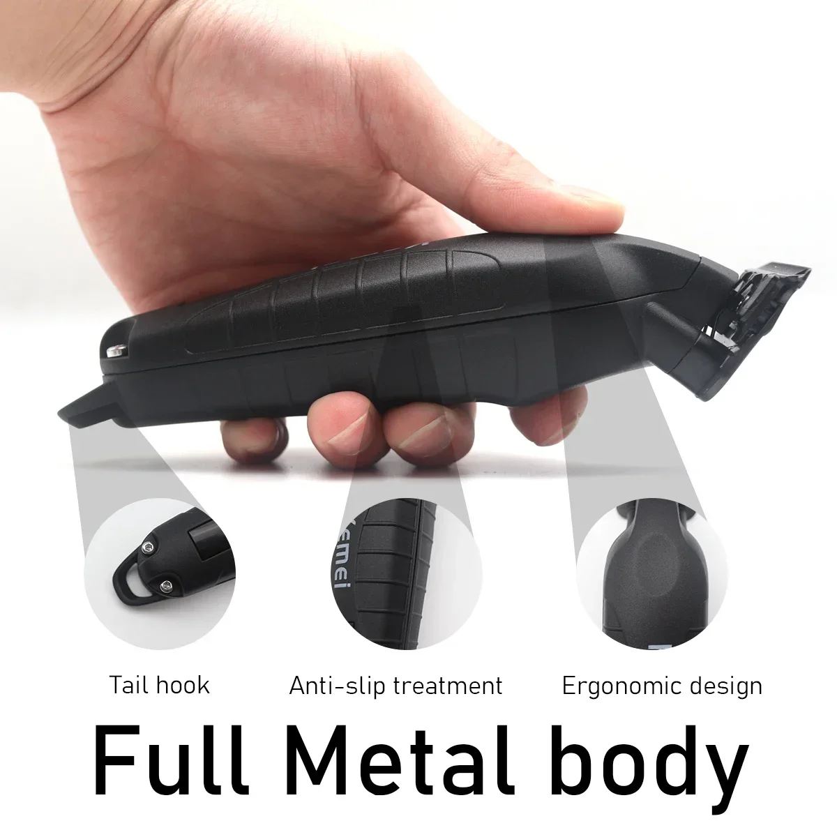 Kemei KM-2293 Full Metal Trimmer for Men Zero Gapped Finishing Machine DLC T-Blade Hair Trimmer Machine LED Haircut
