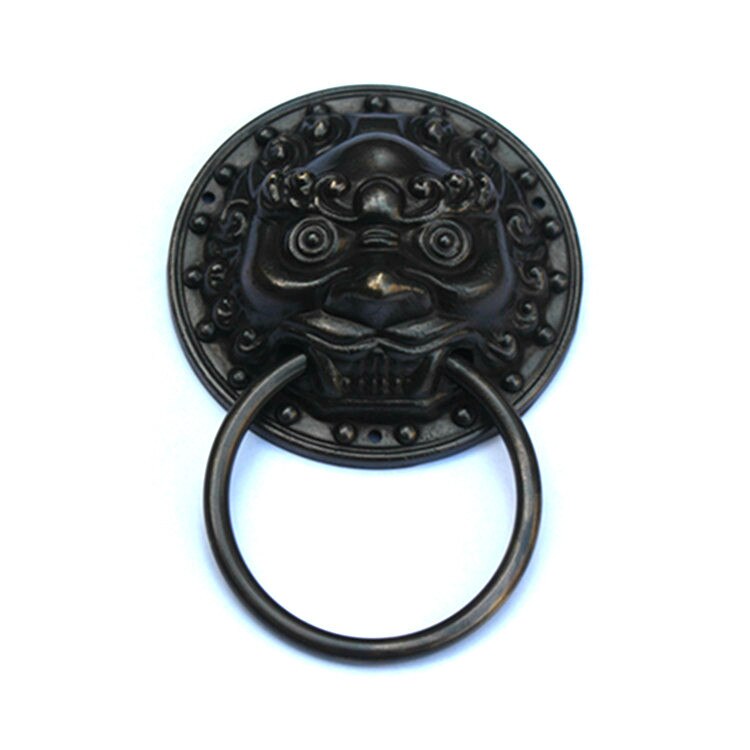 Timbre de puerta antiguo chino Dia 9,8 cm antiguo de cobre puro León cabeza puerta manija Puerta de cajón tirador de puerta Puerta de puerta manija de la puerta: black / 2 pcs