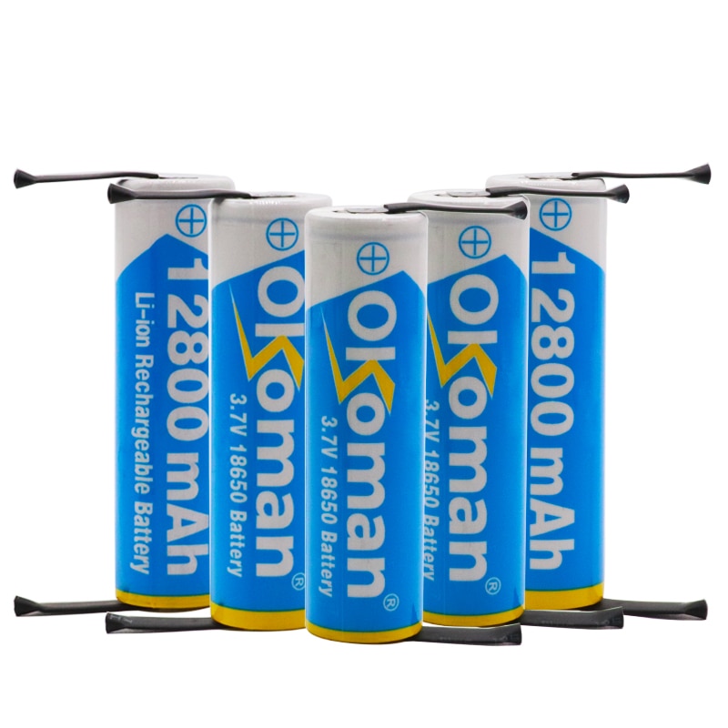 Okoman 18650 rechargeable battery 3.7V 12800mAh lithium ion rechargeable battery for flashlight power tools + DIY nickel