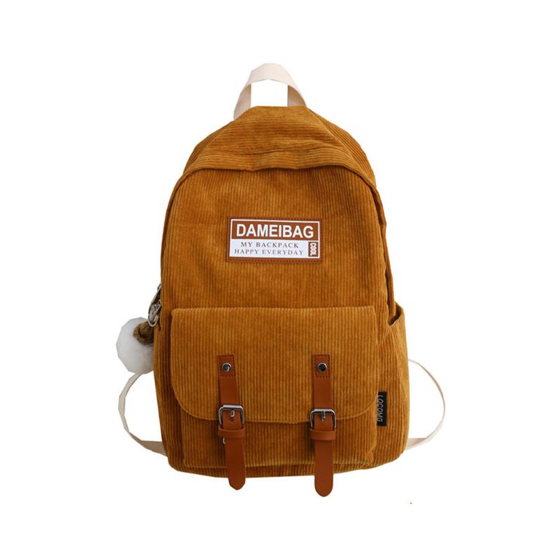 Mode Corduroy Rugzak Schooltas Casual College Dagrugzak Voor Tiener A69C: brown