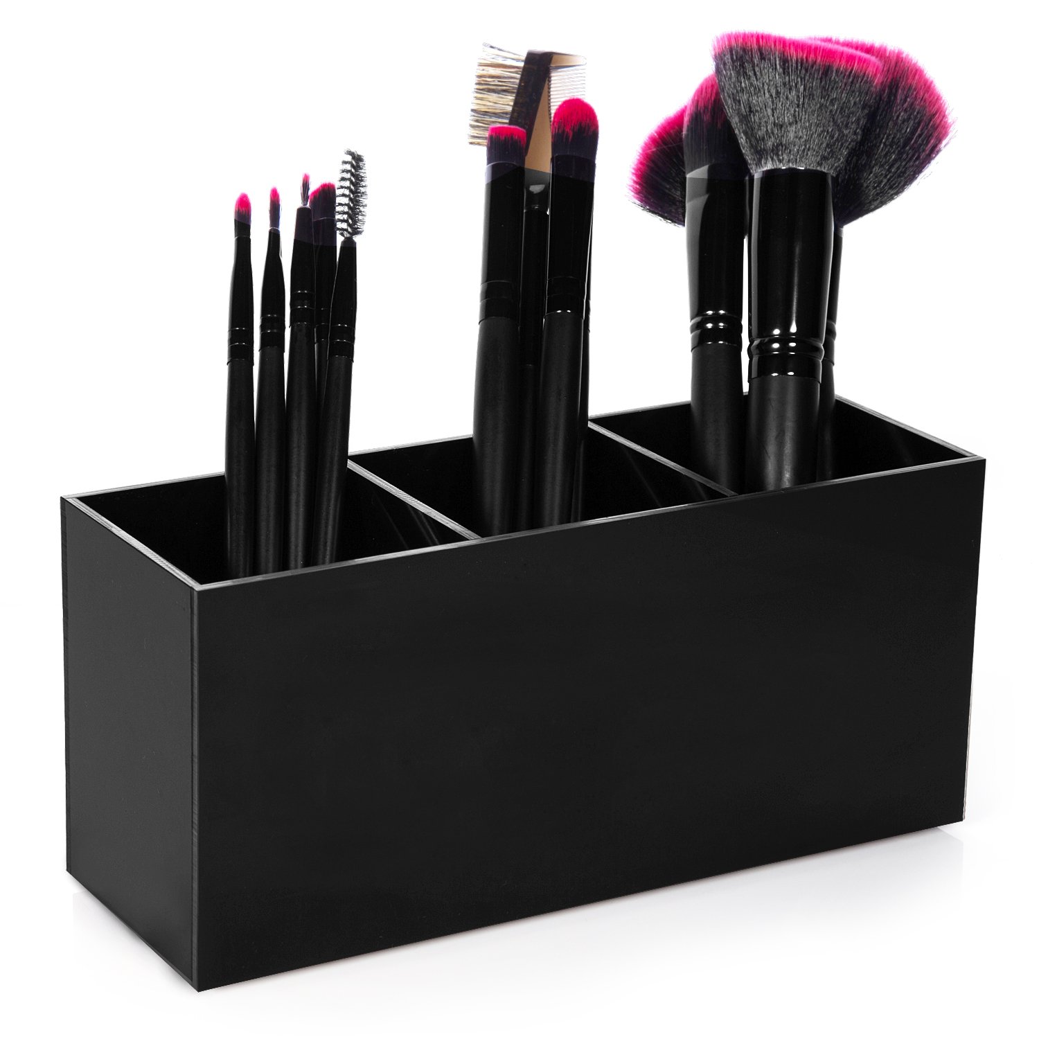 Makeup Brush Holder Organizer Storage 3 Slot Acrylic Cosmetics Brushes Storage Solution Perfume Organizer Makeup Black White