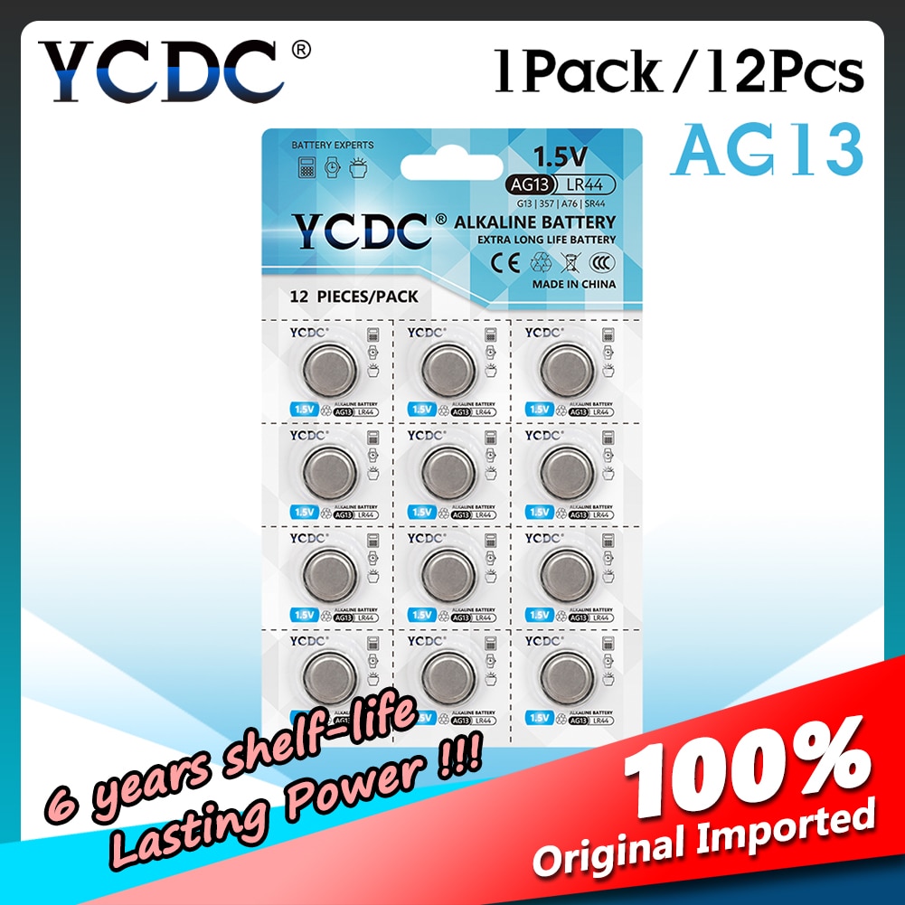 Ycdc 100% Brand 12X Ycdc LR44 A76 AG13 1128MP 1130SO D303 SR47 Button Coin Cell 1.5V Batterij