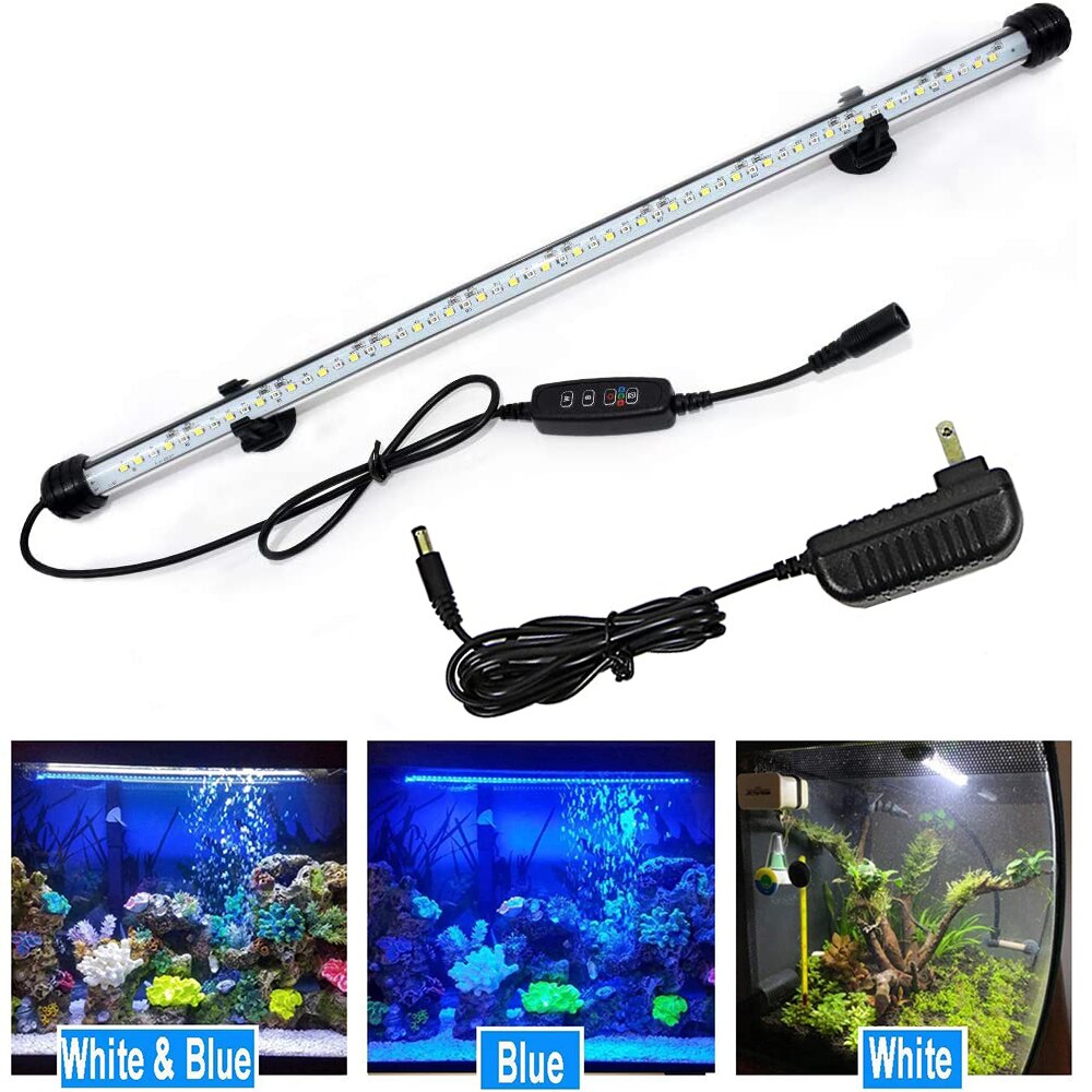 LED Aquarium Lights Waterproof Fish Tank Light Submersible Underwater Clip Lamp Aquatic Decor lamp with Timer Auto On/Off D30: 48cm 57LEDs US Plug