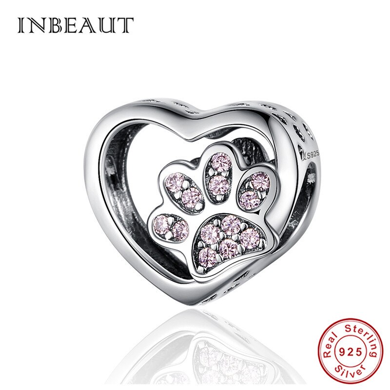 INBEAUT 100% 925 Sterling Silver Cute Heart Naughty Cat Dog Deer Charms fit Brand Bracelet Moon Pet Beads for Jewelry Making: sc1191-3