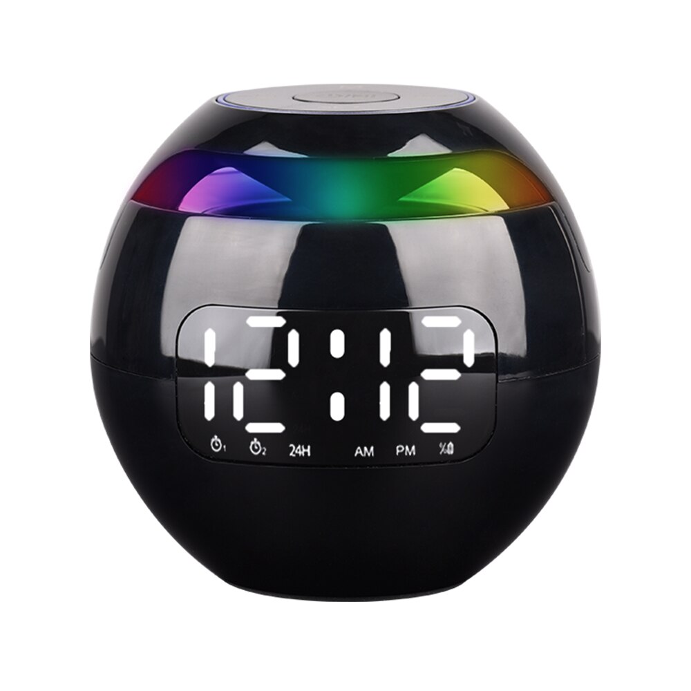Mini Bluetooth Speaker Alarm Clock Wireless Bluetooth Sound Box With LED Display Digital Clock FM Radio Night Light Table Clock: Black
