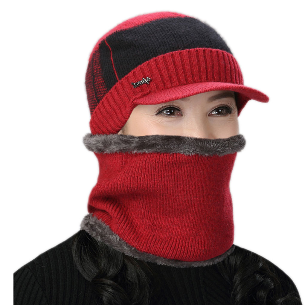 Set van 2 wollen sjaals voor heren, wintermutsen voor heren, muts voor heren, wintermuts voor heren, bivakmuts voor dames, muts voor heren, gebreide muts voor heren.