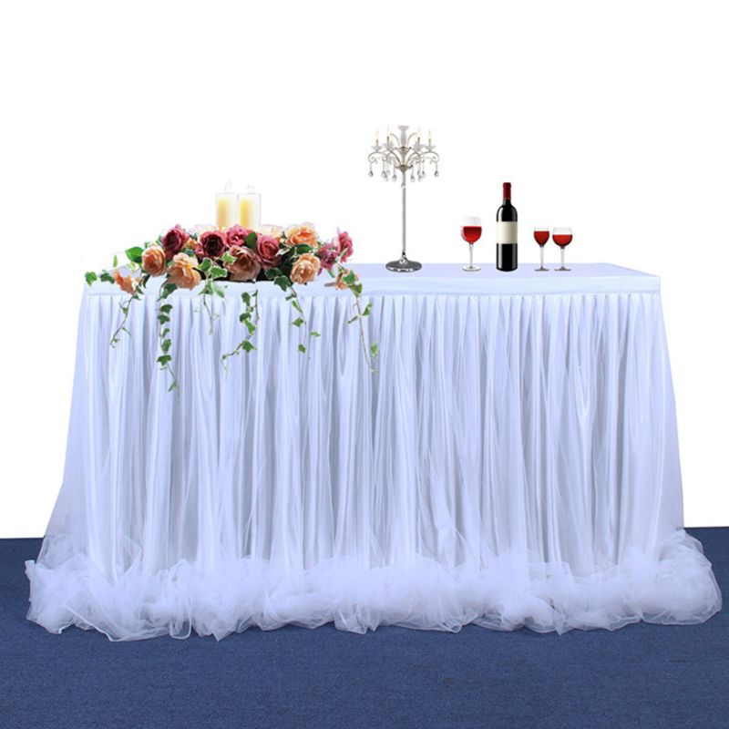 6ft slik farve tulle bord nederdel til rektangel rundt skrivebord flæser tutu bordservice bryllup fødselsdagsfest dekoration duge